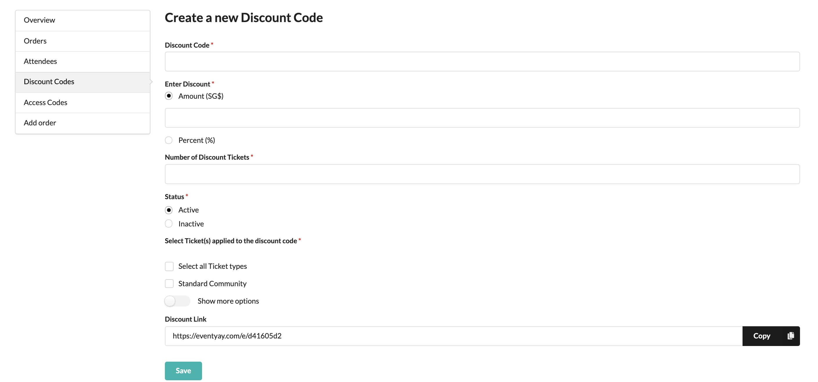 How to create a discount code for tickets